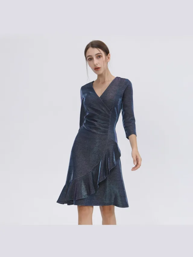 Smart & Joy Glinsterende kruis-hart skaterjurk Blauw