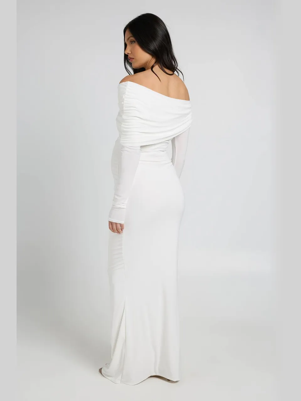 boohoo Dames Zwangerschaps Double Slinky Bardot Lange Mouw Maxi Jurk crème, foto 2