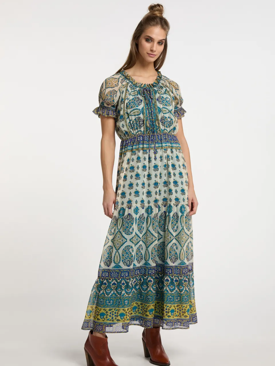 Usha Maxi-jurk met all-over print Dames Blauw Veelkleurig