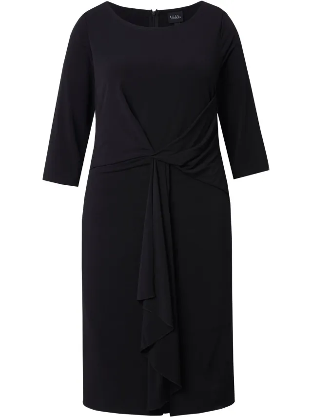 Ulla Popken Dames - Midi-jurk mouwloos gedrapeerd - Zwart