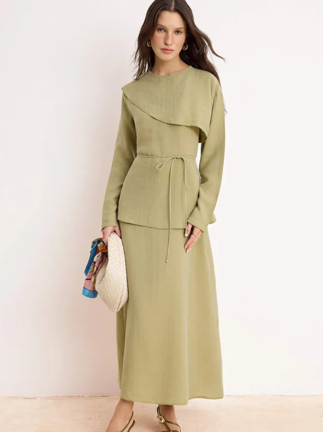 Trendyol Modest Dames Groen Effen Maxi Lang Casual Skater Modest Jurken