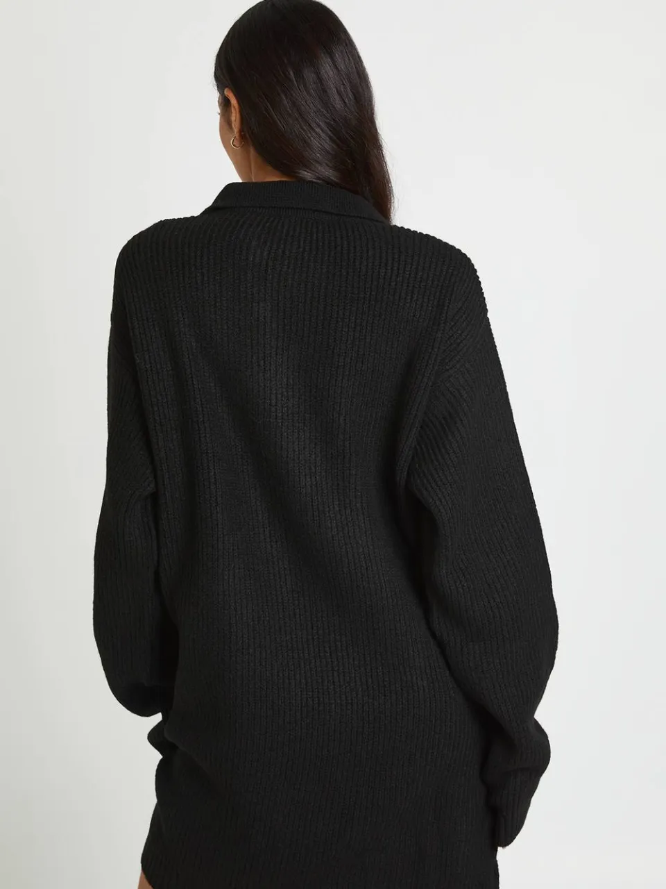 boohoo Dames Gebreide Mini-jurk Met Hoge Kraagdetail En Oversized Rugby-pasvorm zwart, foto 3