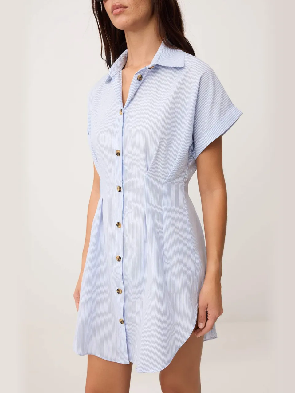 Trendyol TRENDYOLMİLLA Dames Blauw Gestreept Extra Kort / Super Mini Kort Recht Jurken, foto 2