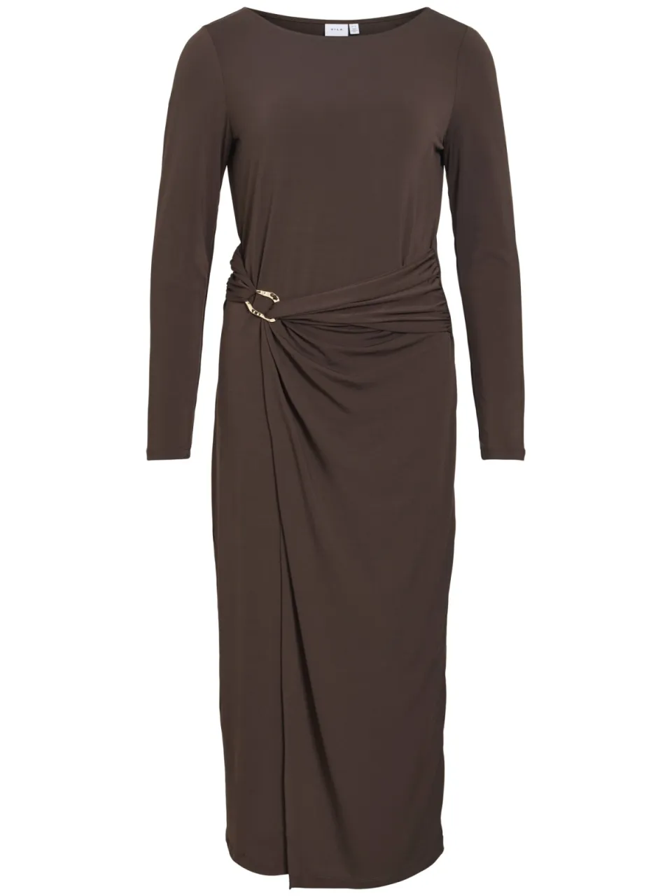 Vila Vijustine Boatneck L/S Midi Dress/Dc midi jurk met plooien - donkerbruin, foto 2