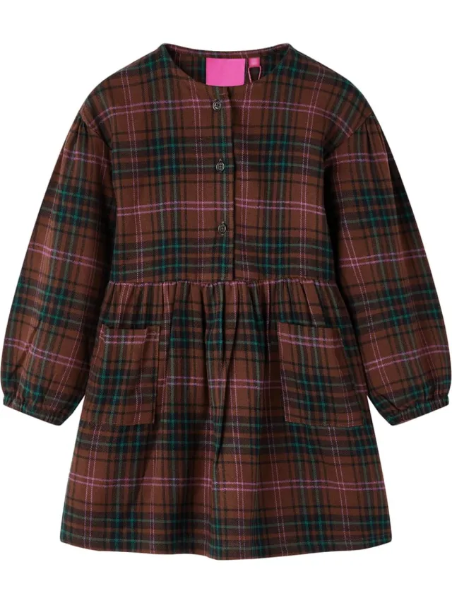 vidaXL Kinderjurk - met - lange - mouwen - 128 - cognackleurig