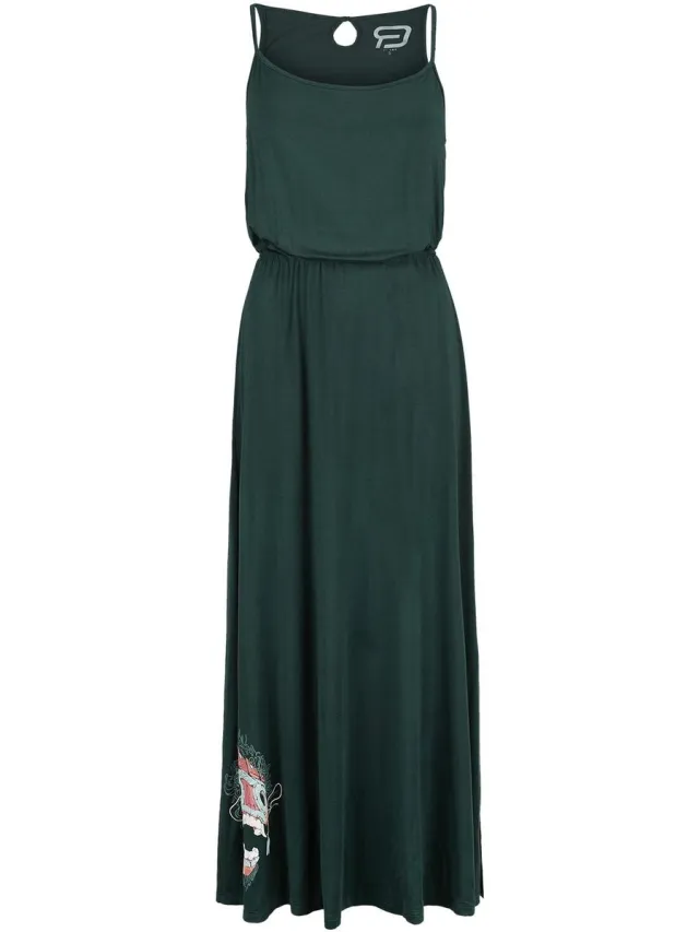 R.E.D. ROCK-ENGINEERED DESIGN Donkergroene jurk met ruches in de taille - Dames