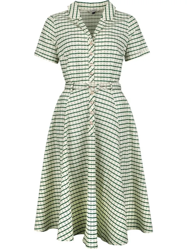 Banned Bella Anchor Ahead Dames Midi-jurk - beige/groen