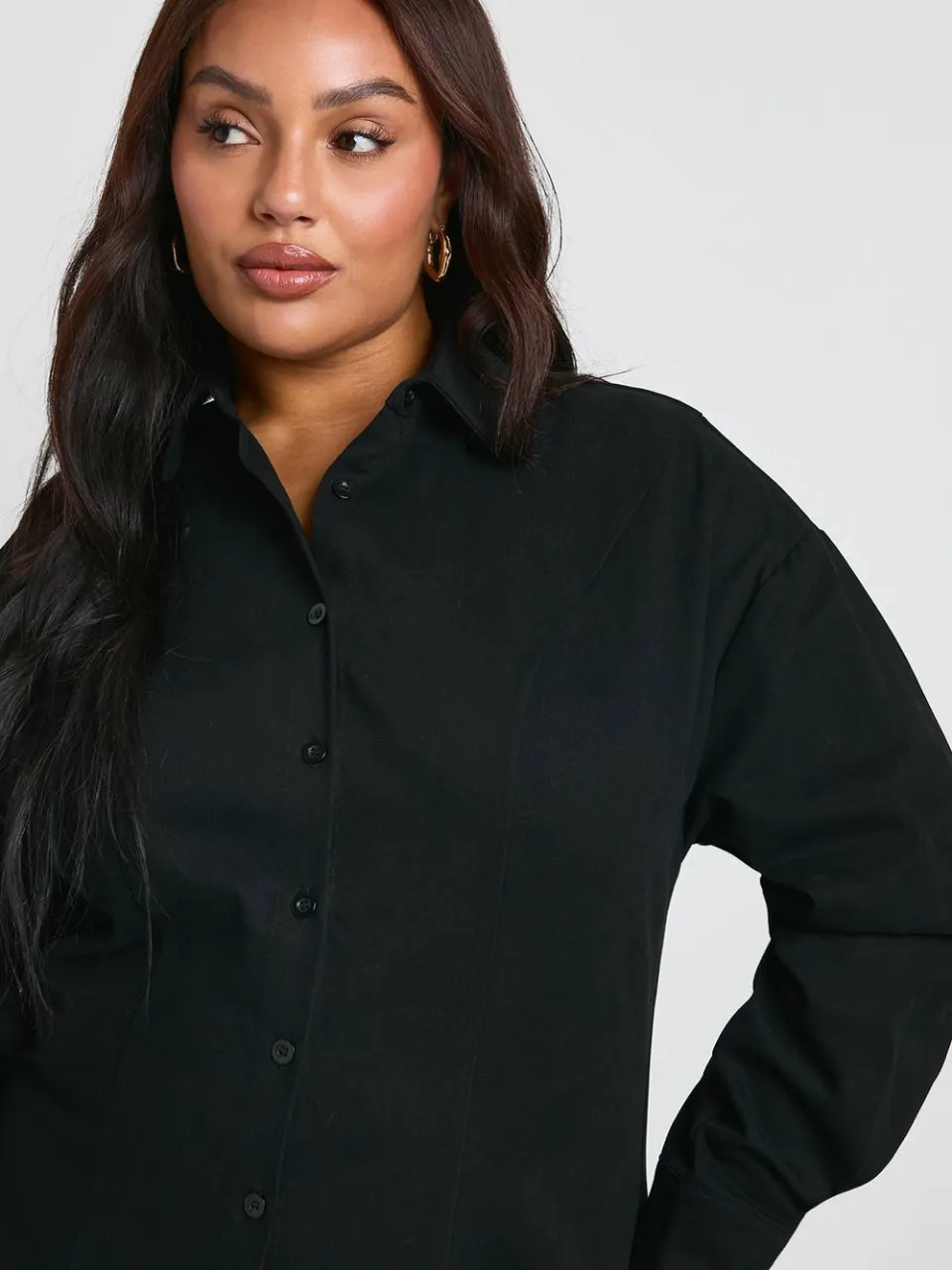 boohoo Dames Plus overhemdjurk met ingesnoorde details zwart, foto 4