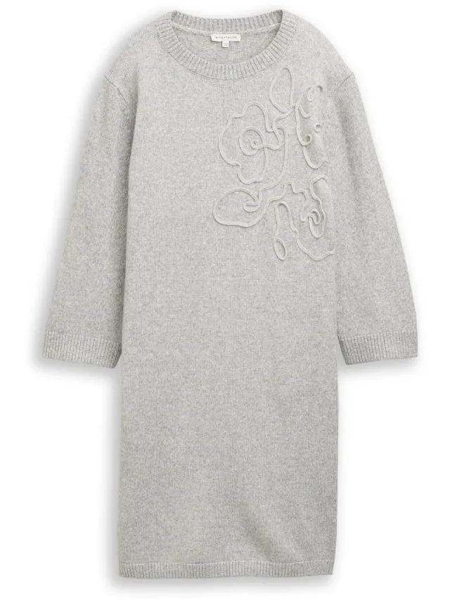 Tom Tailor Gebreide jurk met borduursel - soft grey melange
