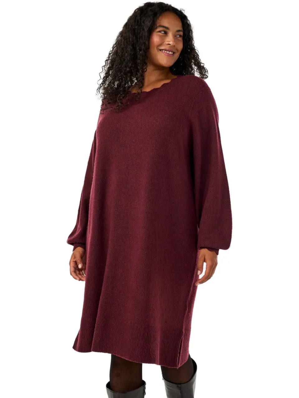 Zizzi gebreide jurk Plus Size - donkerrood