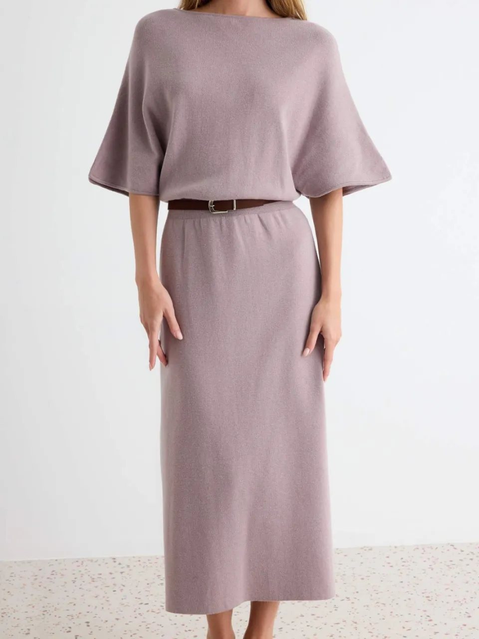 Trendyol TRENDYOLMİLLA Dames Beige Effen Maxi Driekwart mouw Skater Jurken, foto 2