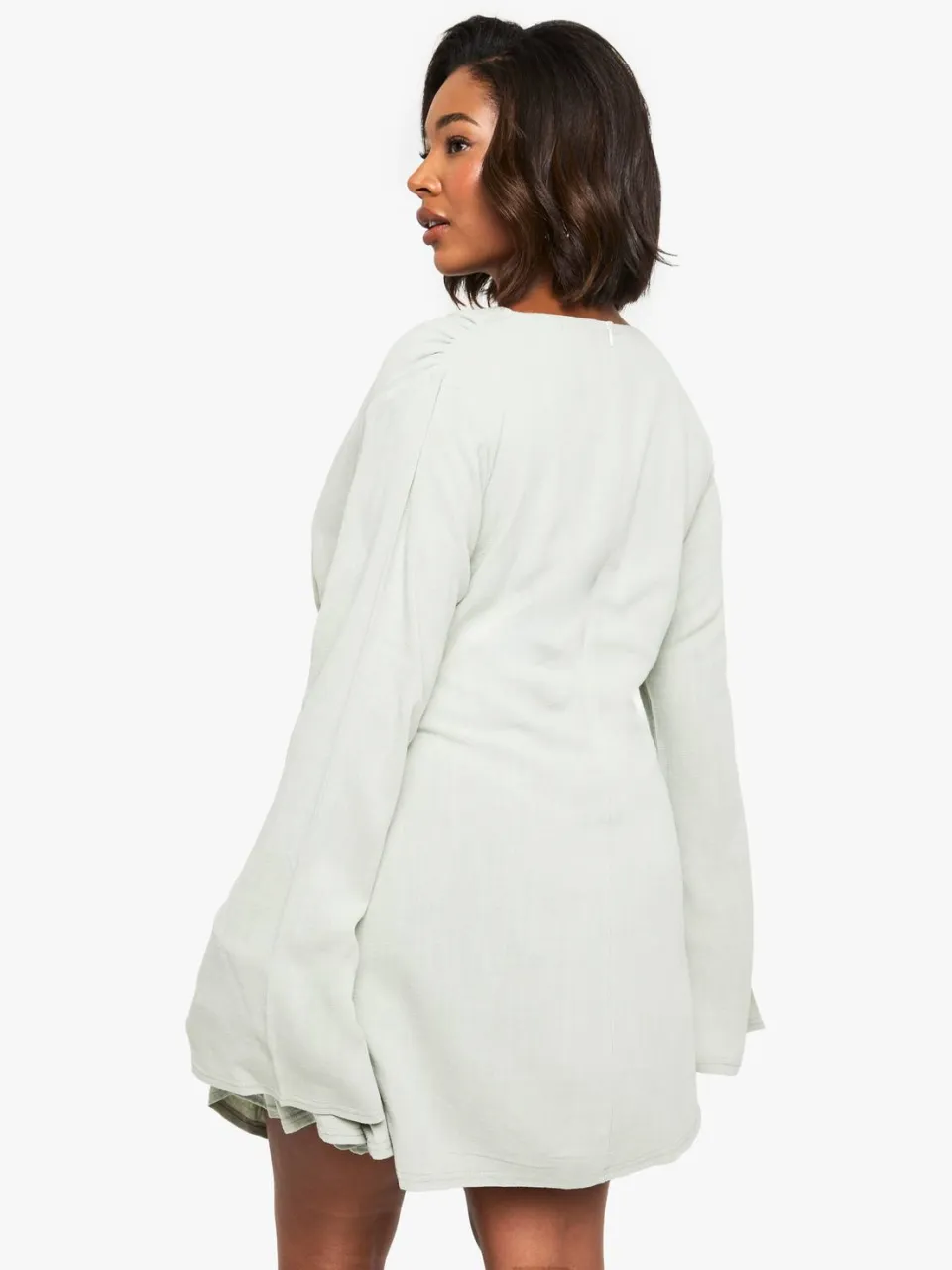 boohoo Dames Plus Trim Detail Wrap Linen Look Dress verstandig, foto 2