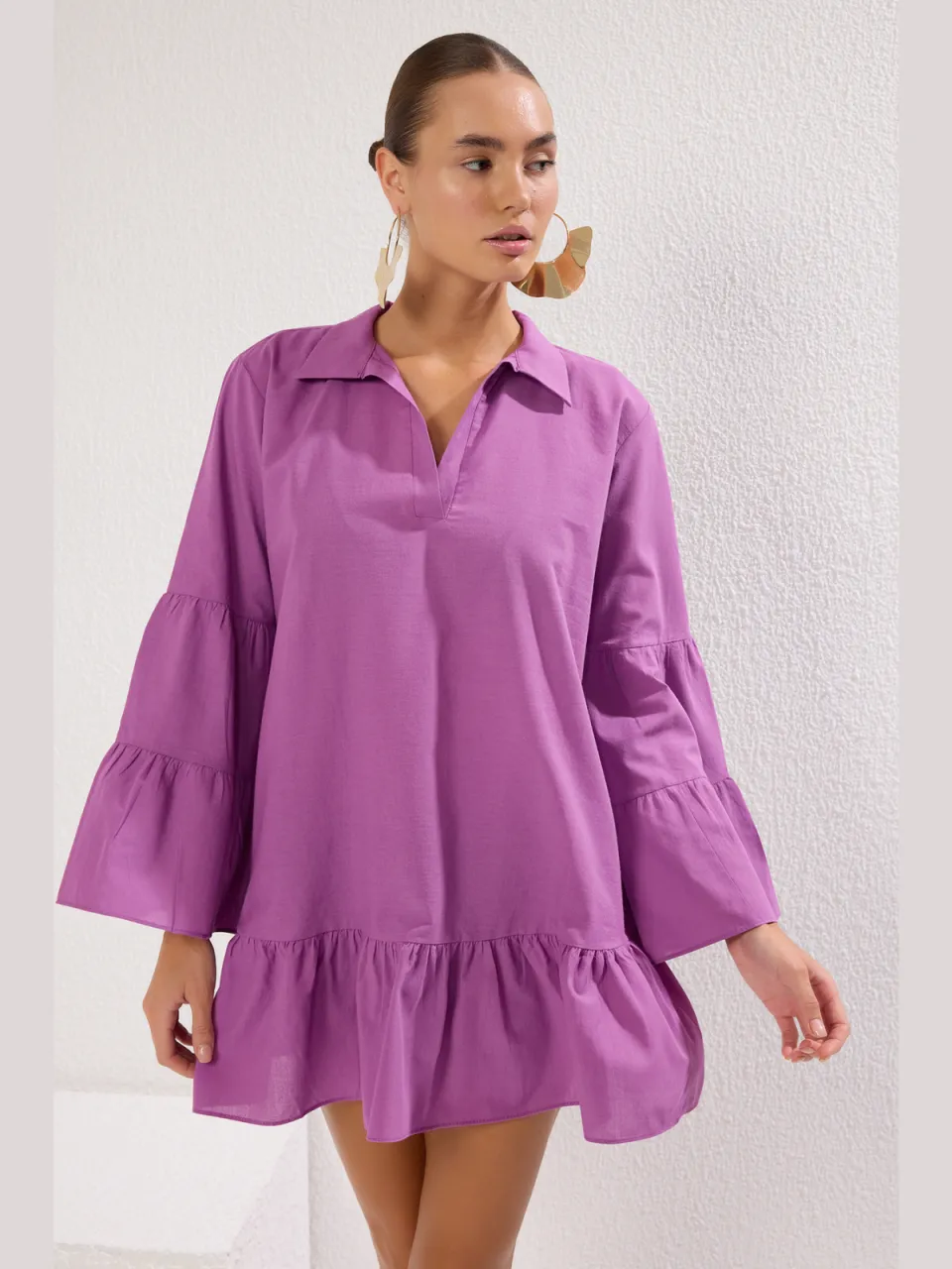 Trendyol TRENDYOLMİLLA Dames Paars Bloemen Extra Kort / Super Mini Lang Strandkleding A-lijn Strandjurken, foto 2