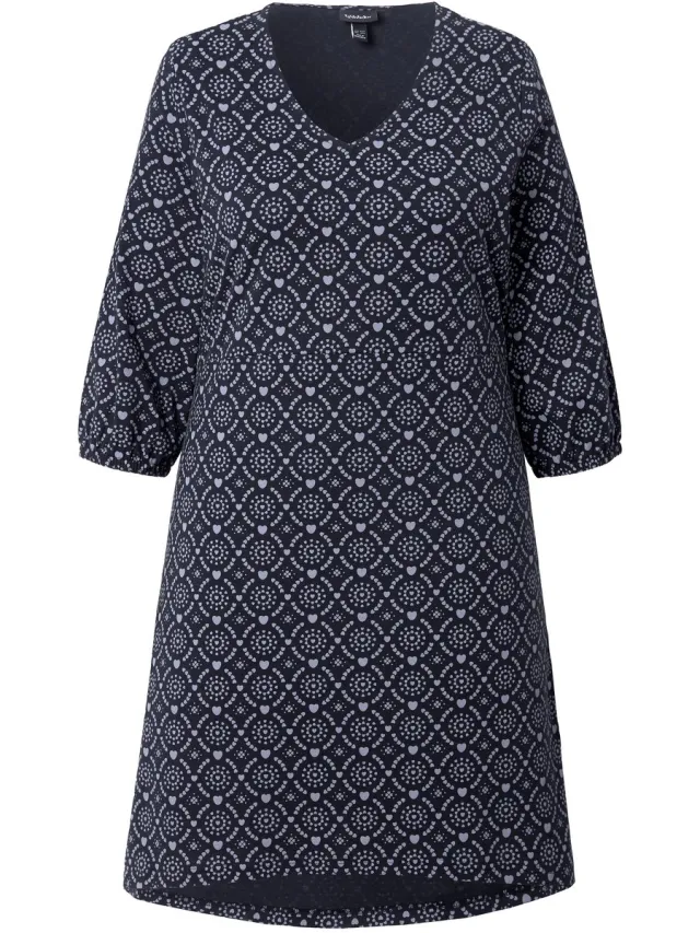 Ulla Popken Dames - Jersey jurk A-lijn V-hals 3/4-mouwen - Zwart - Maat 54+
