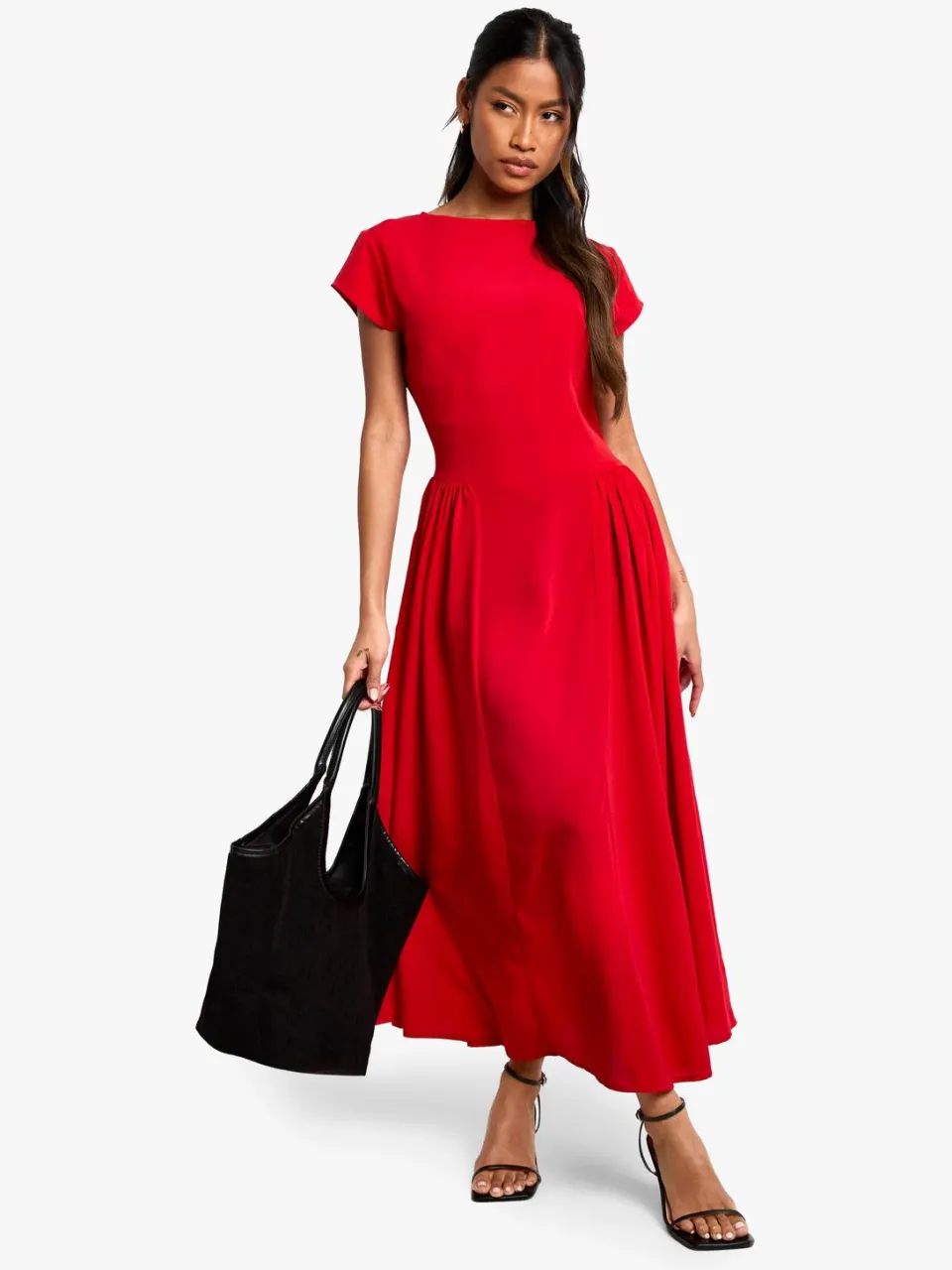 boohoo Dames Textuurrijke Volume Rok Midaxi Jurk rood, foto 2