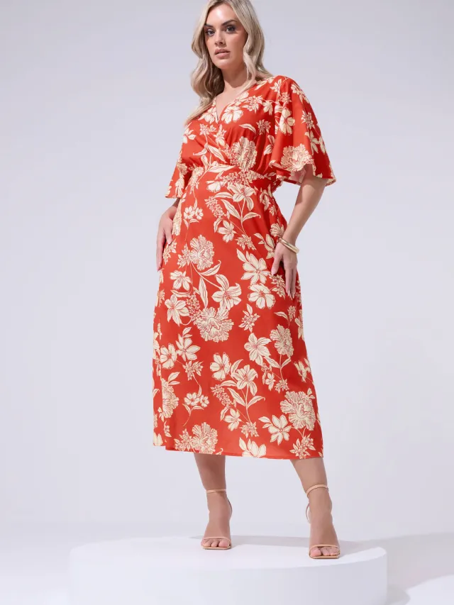 Yours London Rode Wikkeljurk Met Bloemenprint En Linnen Look Red