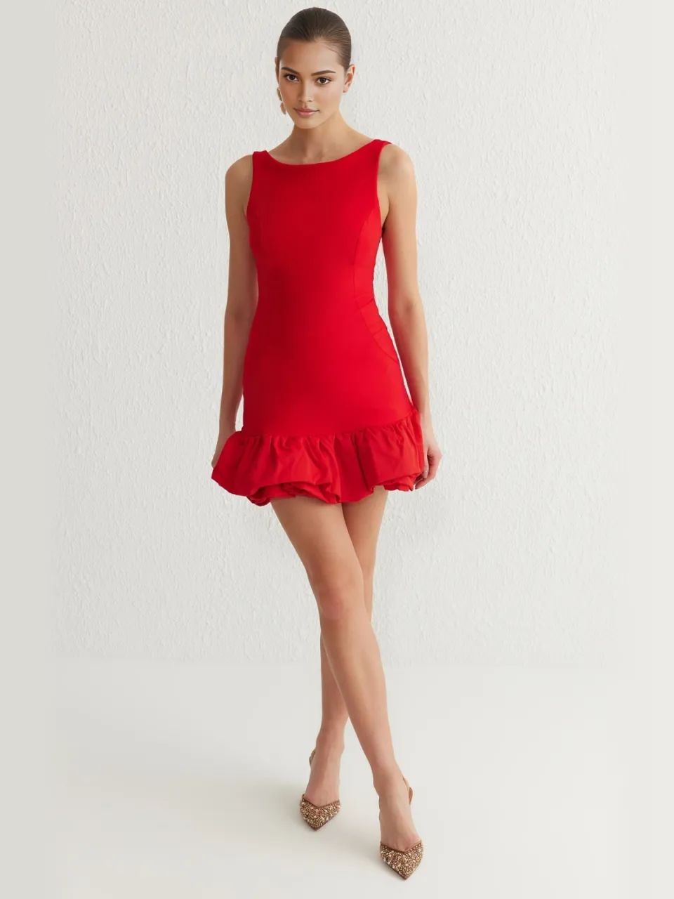 Trendyol TRENDYOLMİLLA Dames Rood Effen Extra Kort / Super Mini Mouwloos Stijlvol/Avond Bodycon Jurken