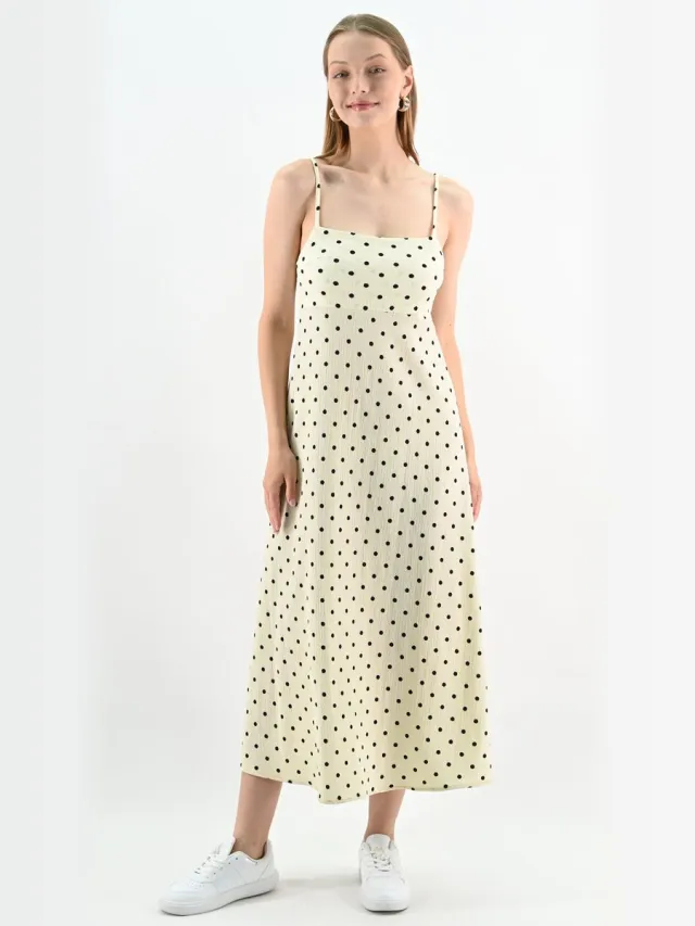 YESMOOI Polka Dot Midi Jurk - XXL (44) Wit