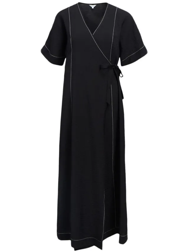 OBJECT COLLECTORS ITEM Object Maxi jurk Korte mouwen wikkel Black / White Sand Contrast Stitch