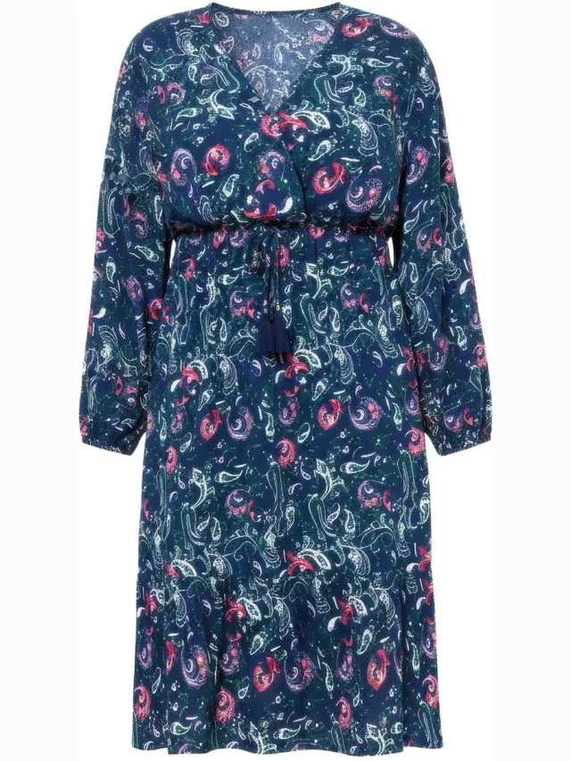 Studio Untold Dames - Maxi-jurk all-over print V-hals zoomvolant - Marine - Maat 46+