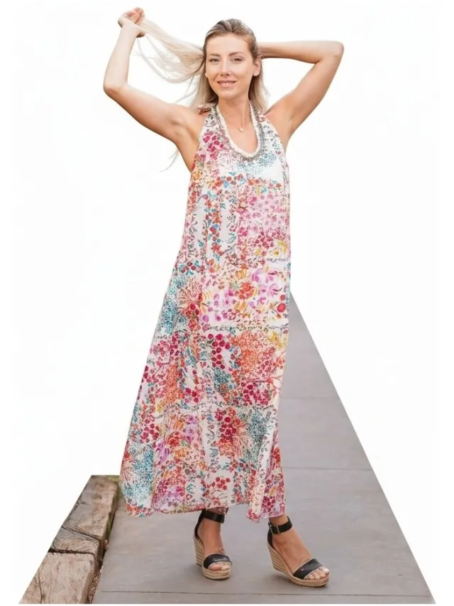 Isla Bonita By Sigris Lange Jurk Isla Bonita By Sigris Lange Midi-Jurk Wit