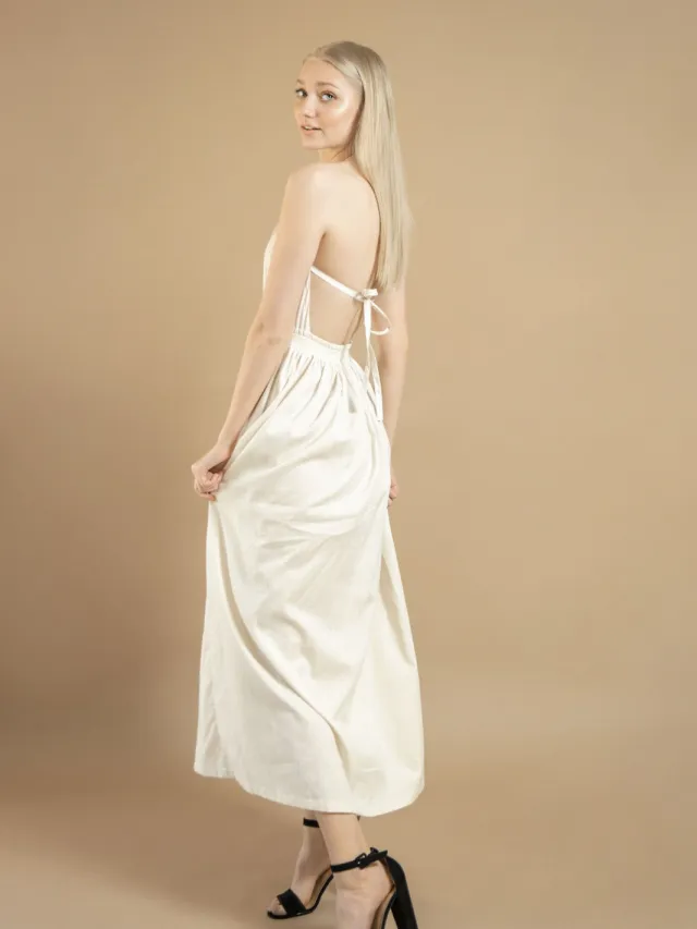 TAWAST dames vegan Maxi Jurk Earthshine Wit Crème
