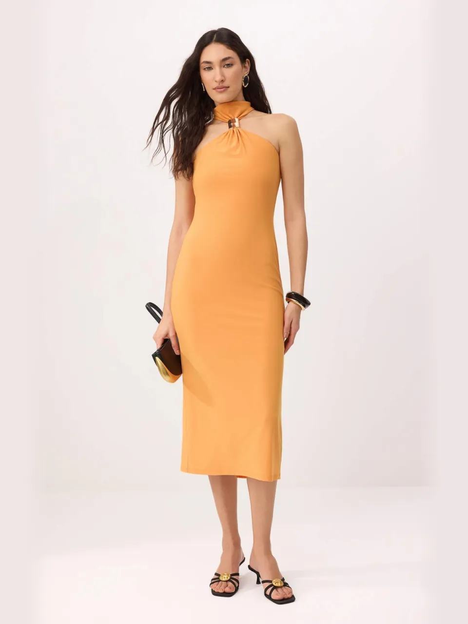 Trendyol TRENDYOLMİLLA Dames Oranje Effen Midi Mouwloos Bodycon Jurken, foto 2