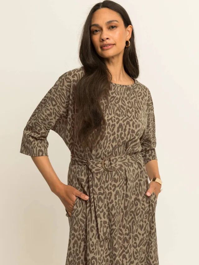Expresso travelstof midi jurk met panterprint - bruin, foto 3