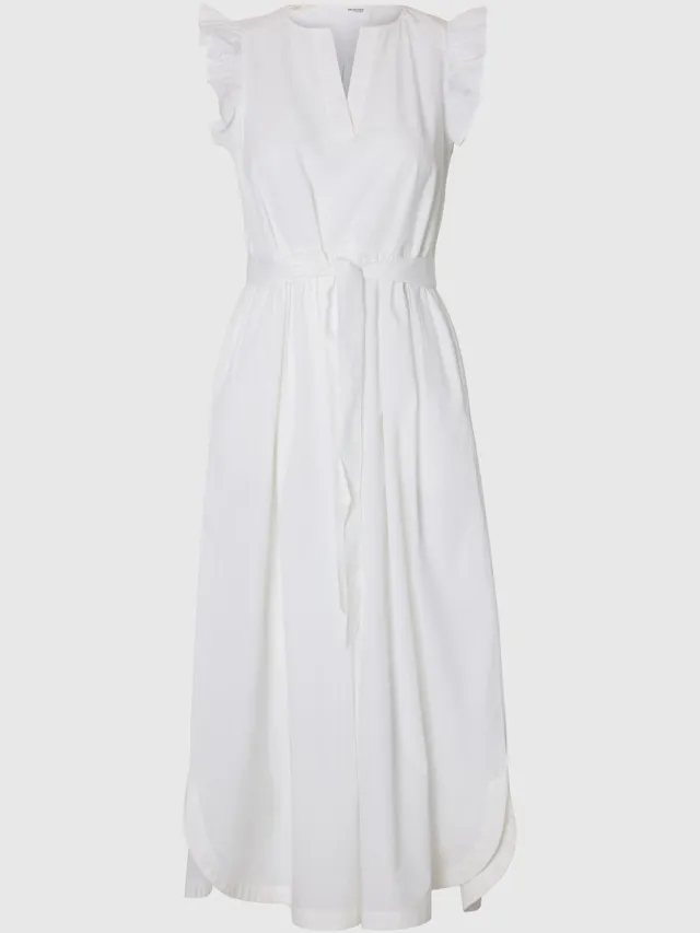Selected Maxi jurk Strikceintuur Bright White
