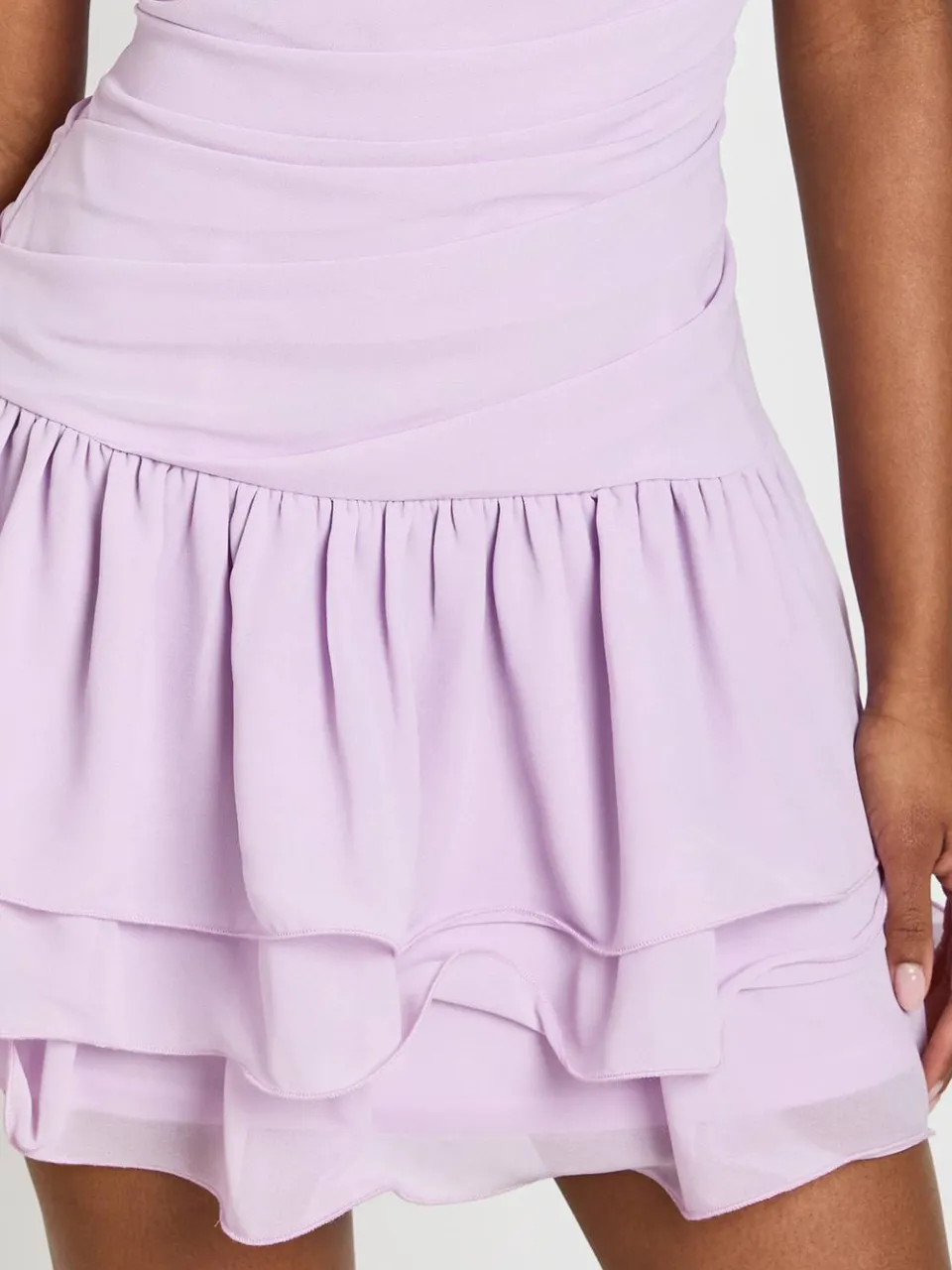 boohoo Dames Chiffon Geplooid Mini-jurk Met Verlaagde Zoom lila, foto 4