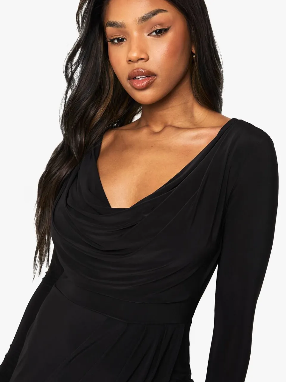 boohoo Dames Slinky Gerouleerde Wikkel Mini Jurk zwart, foto 3