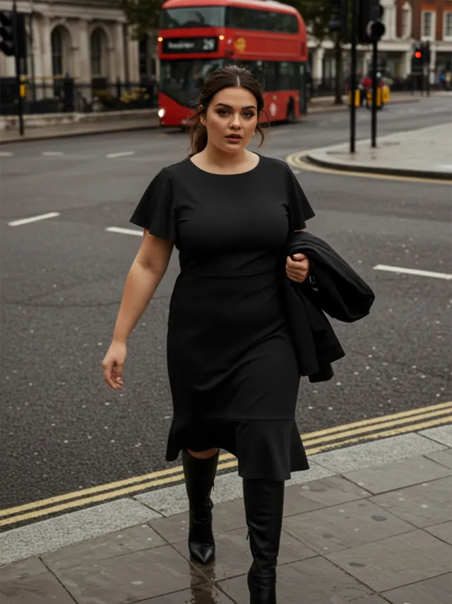 Trendyol Curve Dames Zwart Effen Midi Kort Avond / Dagelijks Bodycon Grote maten Jurk, foto 2