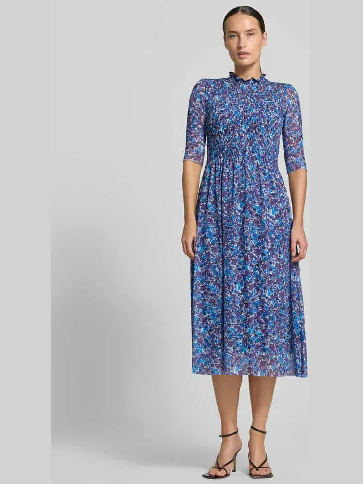 Rich & Royal midi-jurk met smokdetail Koningsblauw
