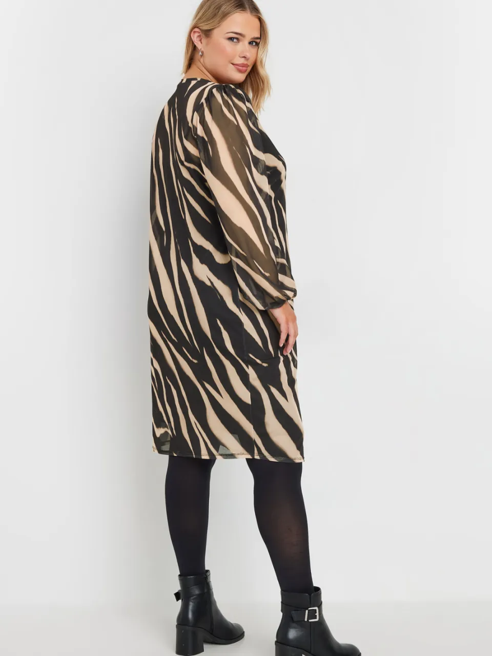 Yours Minijurk Van Mesh Met Zebraprint In Zwart/Beige, foto 3
