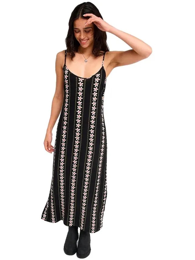 Roxy Sunhaze Spell Mouwloze Jurk Zwart XS Vrouw Anthracite Hibiscus Real Strip