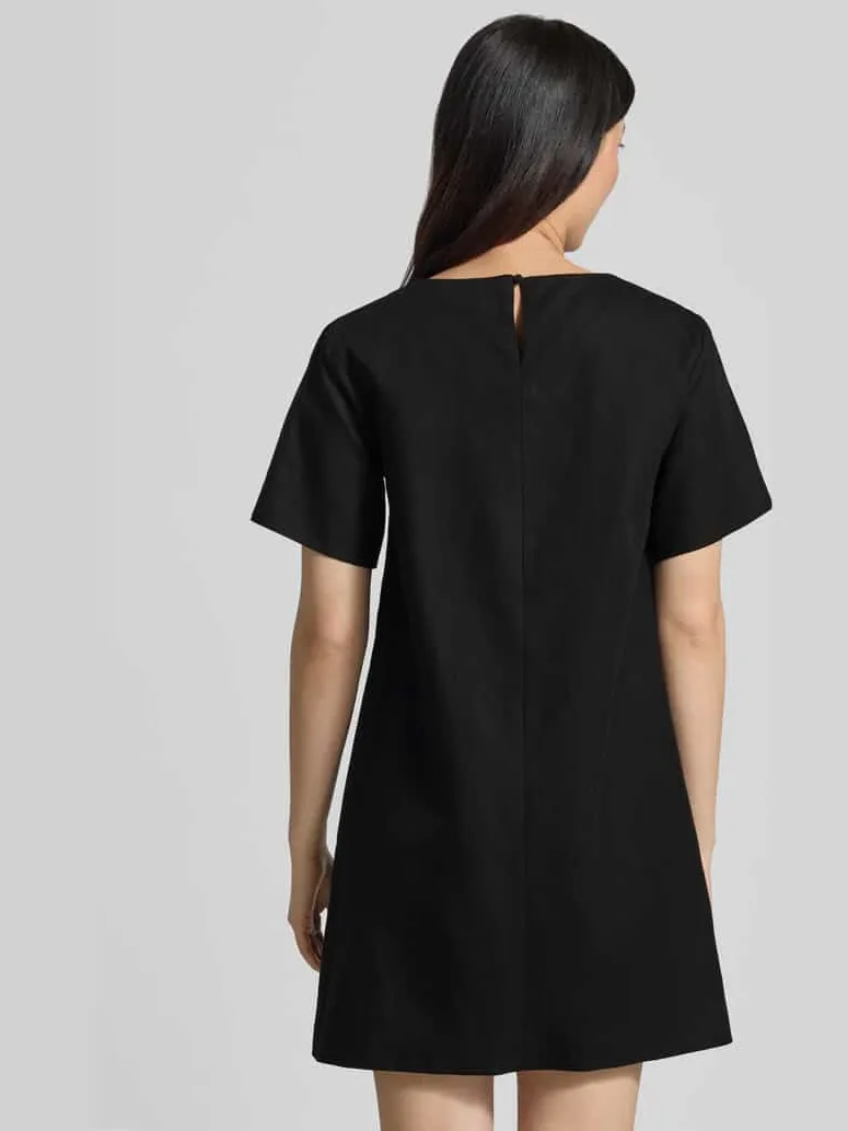 Max Mara Mini linnen jurk van mix van katoen en linnen model 'ALOA' zwart, foto 3
