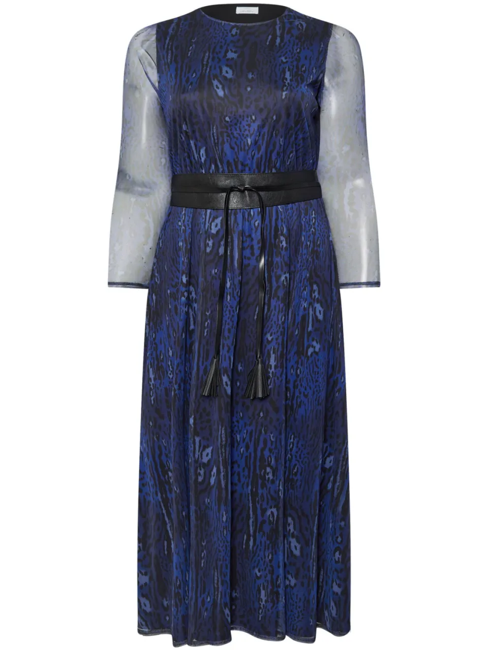 Yours London Mesh Maxijurk Met Dierenprint En Riem In Donkerblauw zwart, foto 5