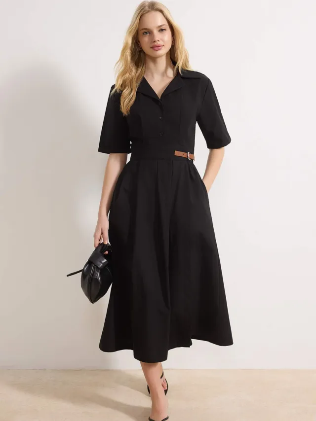 Trendyol TRENDYOLMİLLA Dames Zwart Effen Midi Kort Casual Skater Jurken