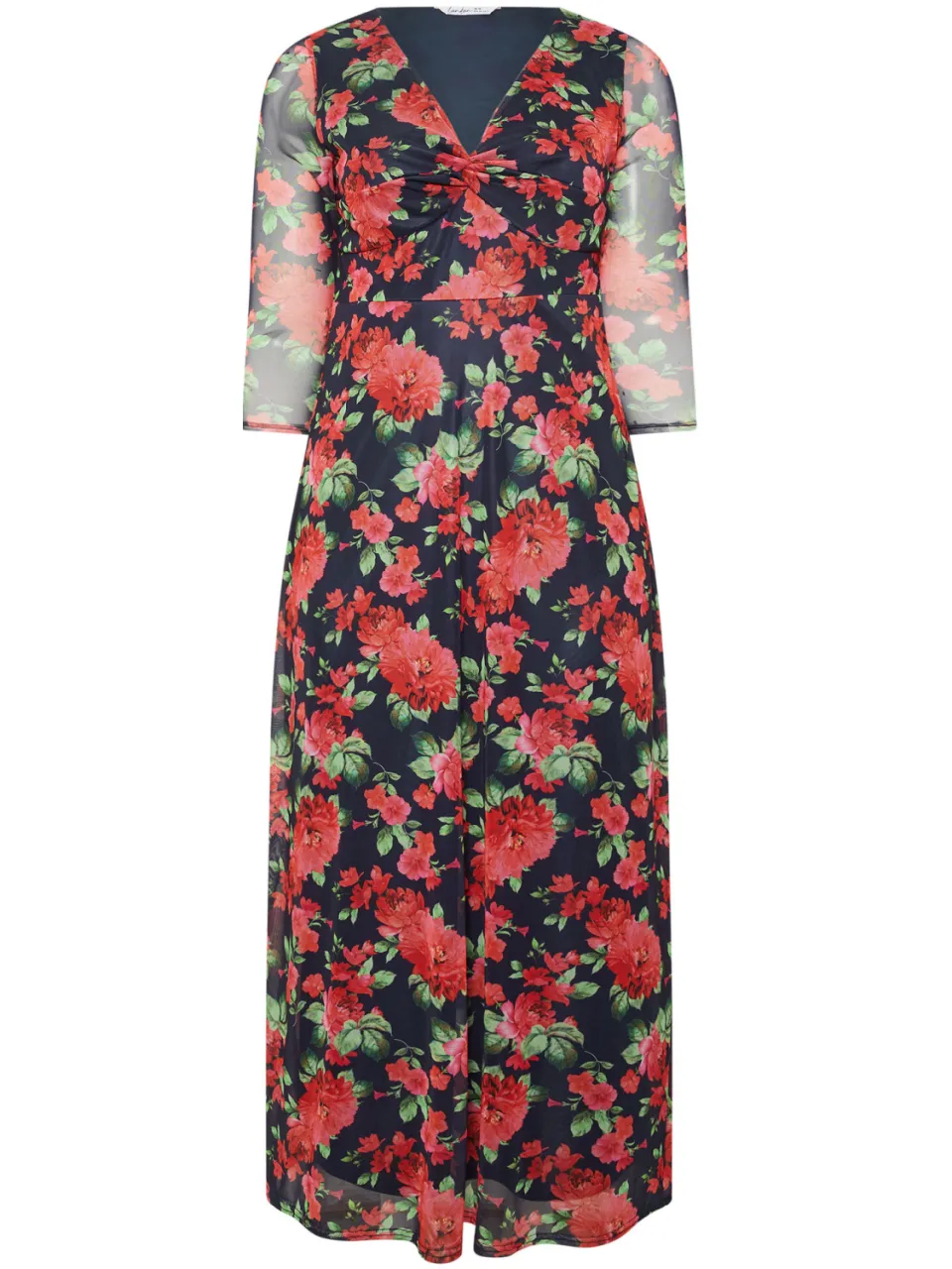 Yours London Marineblauwe Jurk Met Bloemenprint En Knoop, foto 4