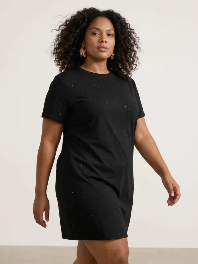 Trendyol Curve Dames Zwart Effen Kort / Mini Kort Casual Recht Grote maten Jurk