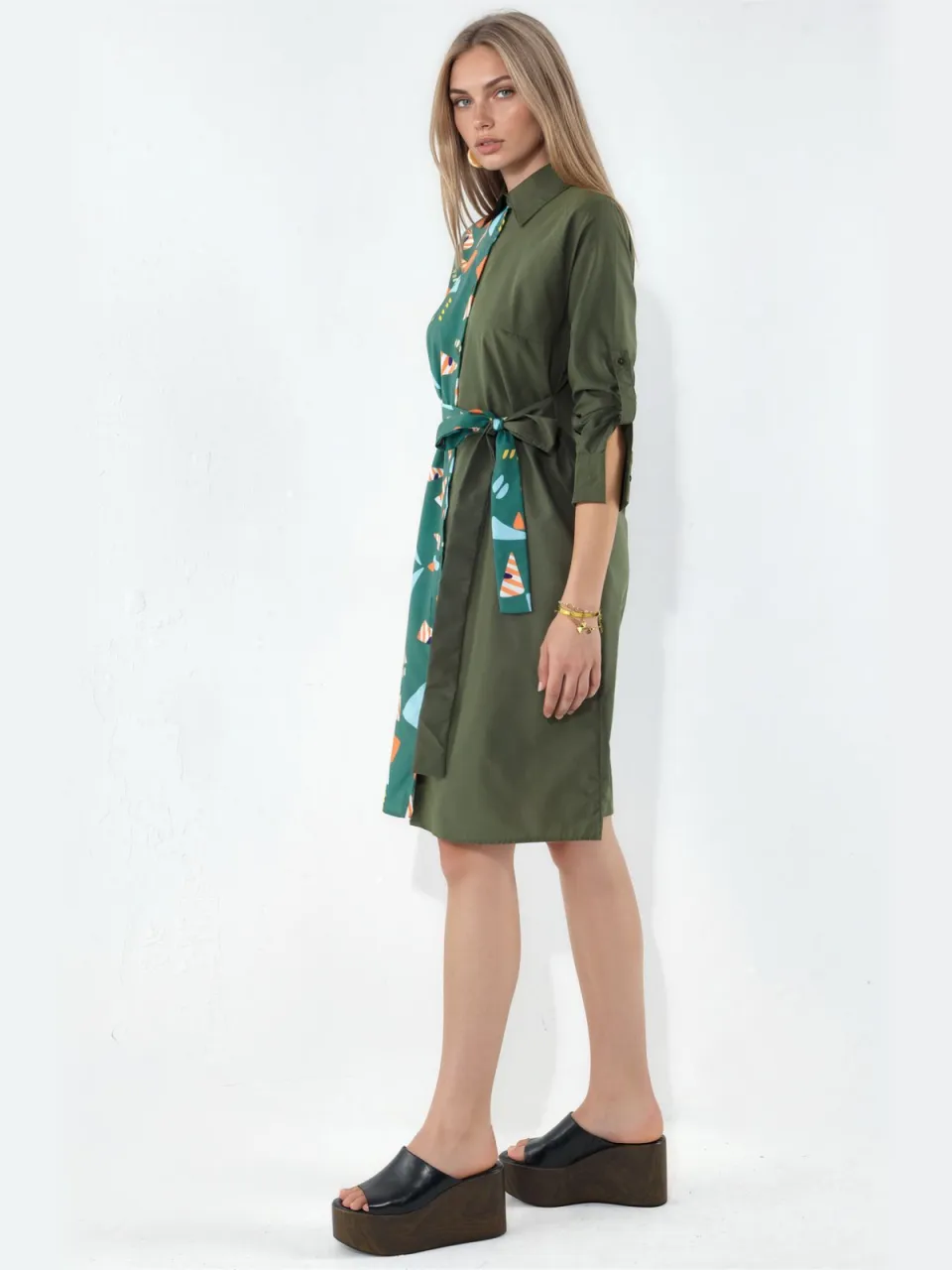 MSN Collection Geprinte Mini Shirt Jurk Met Strikdetail veelkleurig, foto 2