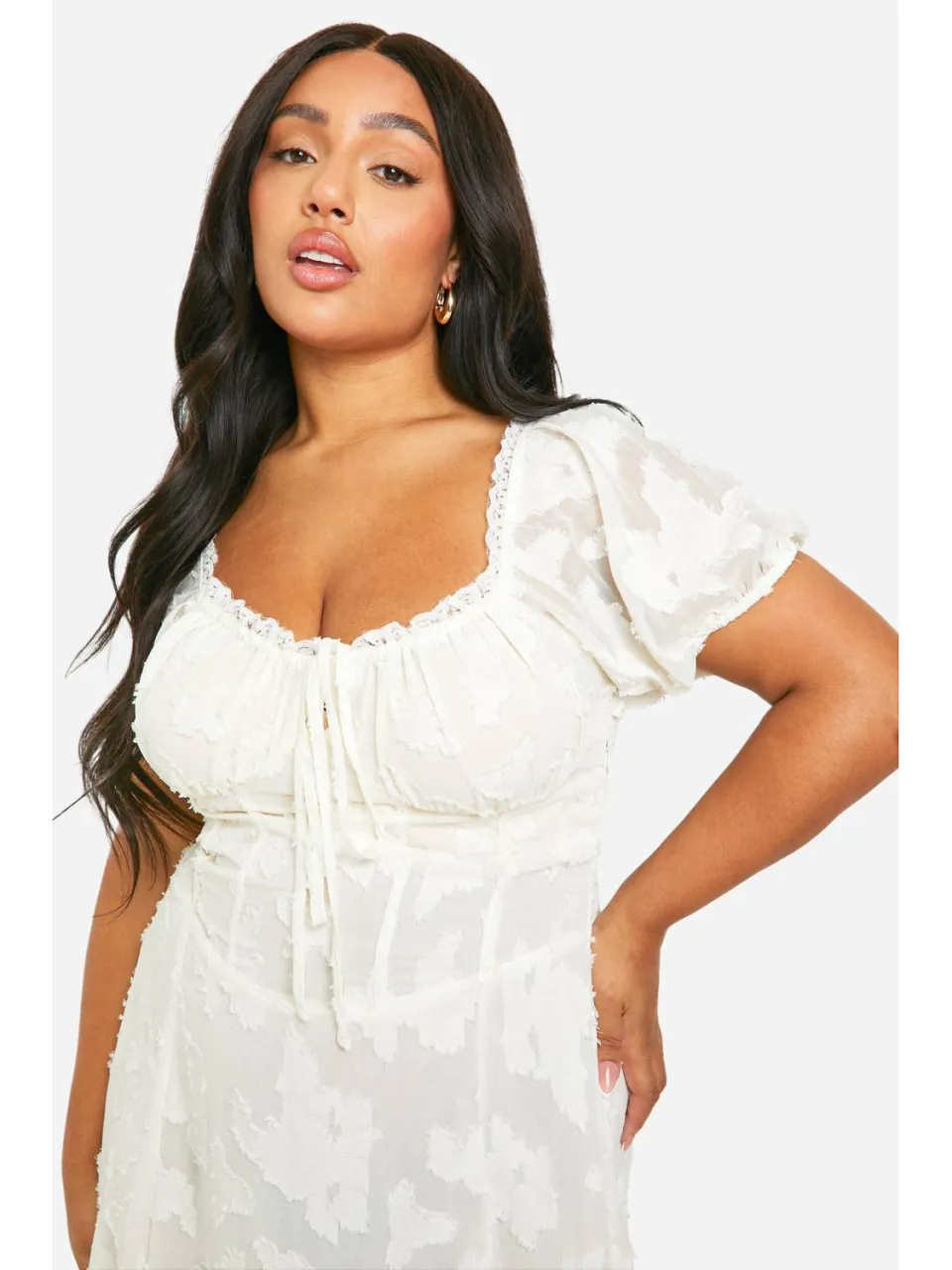 boohoo Dames Plus Burnout Milkmaid Midi Jurk wit, foto 3