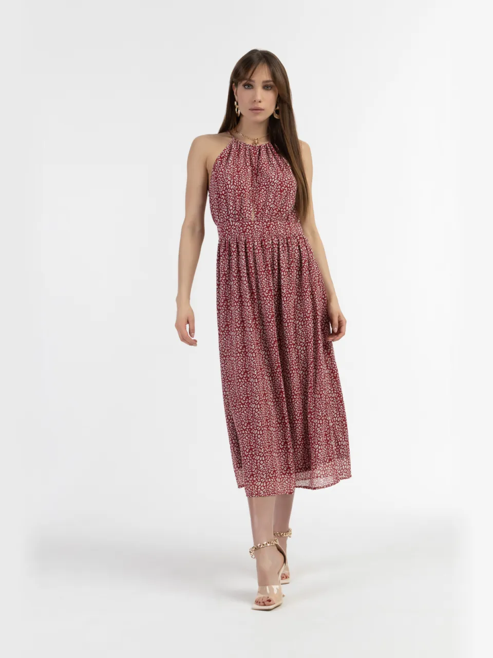 Faina Midi-jurk van chiffon Dames rood wit Wit/Rood