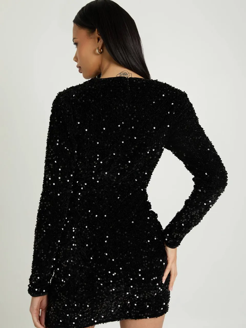 boohoo Dames Pailletten vleermuismouw mini feestjurk zwart, foto 3