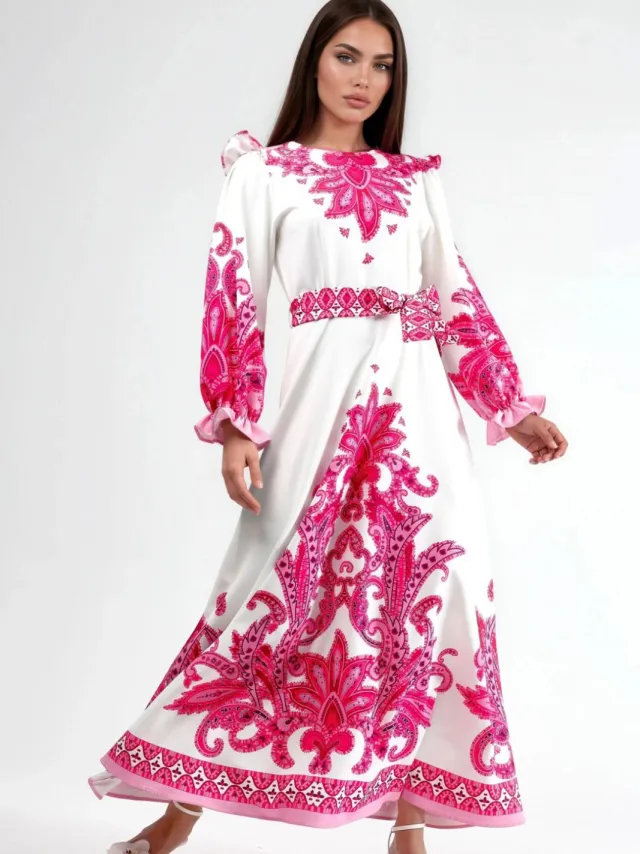 MSN Collection Paisley Print Maxi Jurk met Strikdetails Veelkleurig