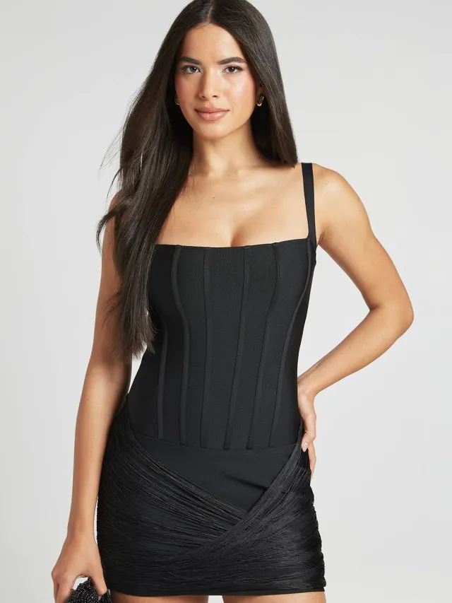 boohoo Dames Premium Bandage Vierkante Hals Mini Jurk Zwart