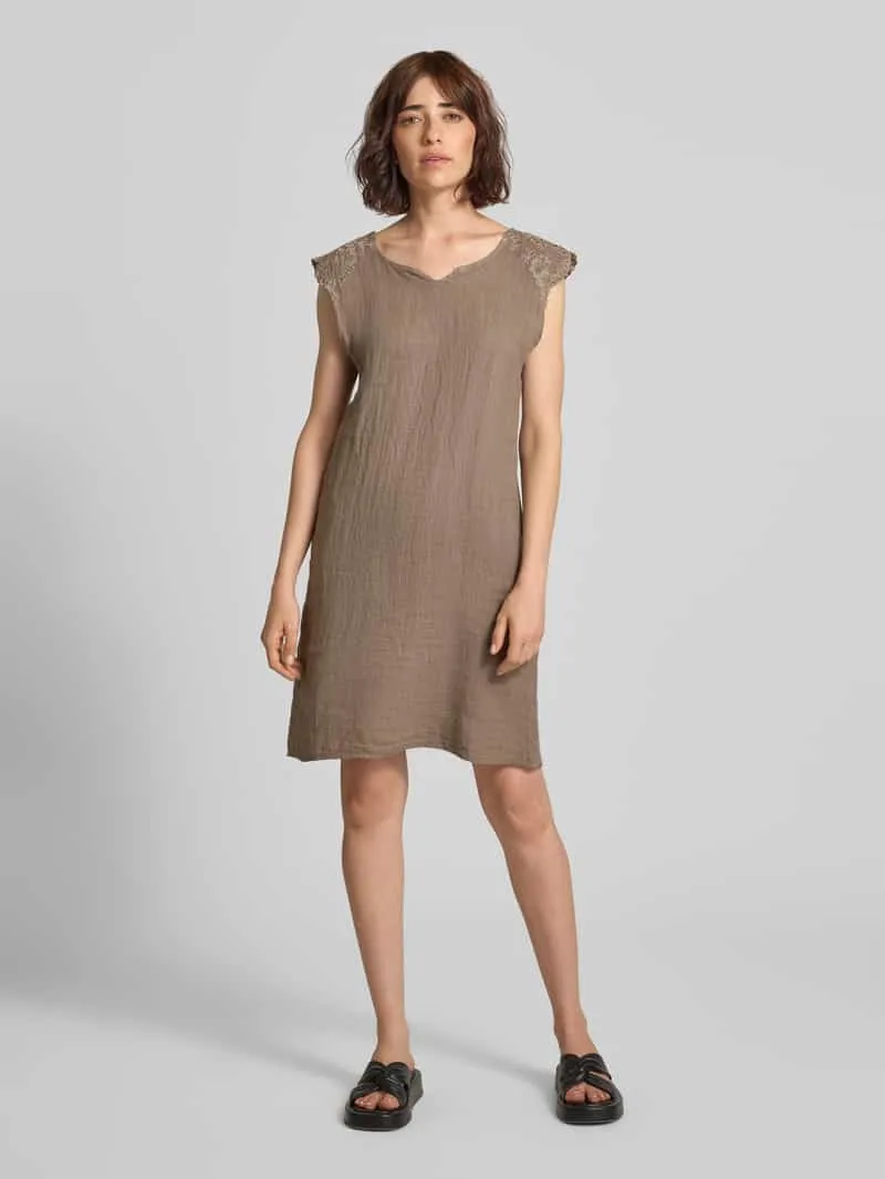 ZABAIONE Mini-jurk van linnenmix met stitchings taupe, foto 4