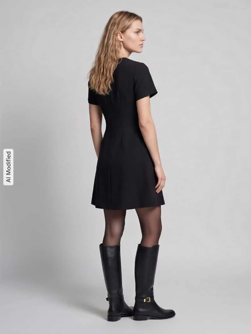 Hugo Getailleerde kokerjurk met viscosemix model 'Kimesa' zwart, foto 3