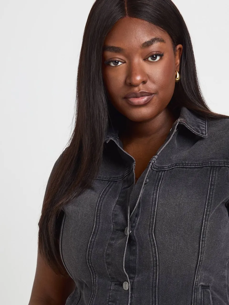 boohoo Dames Plus Western Denim Korte Mouw Mini Jurk, foto 4