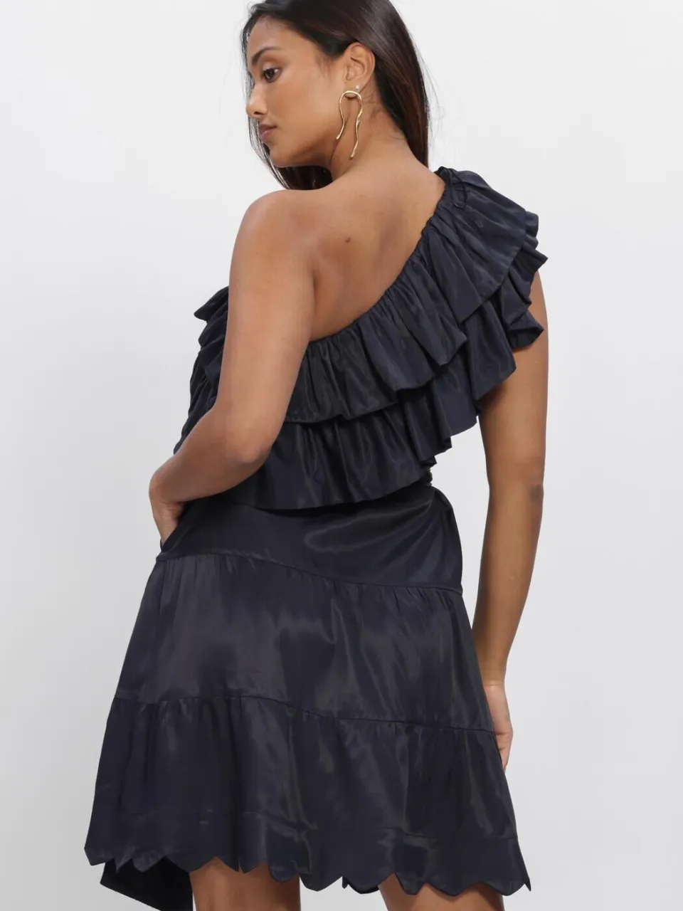 AMAYA Amsterdam Rosewood one shoulder jurk donkerblauw, foto 3